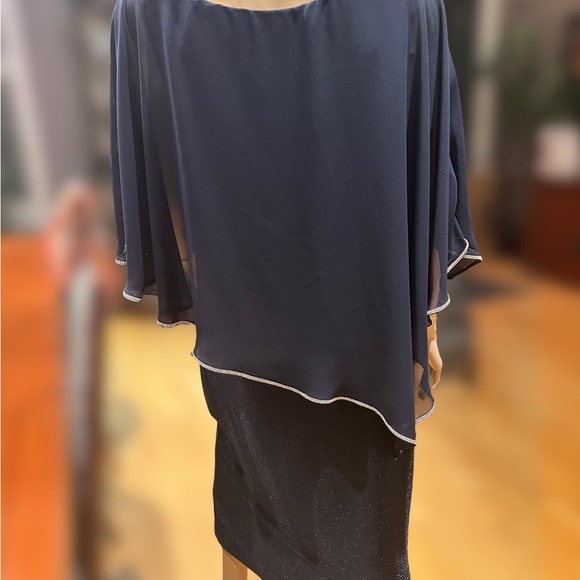 Frank Lyman Rich Navy Cocktail, All Occasions Dress with Attached Cape NWOT 16 - Picture 6 of 15